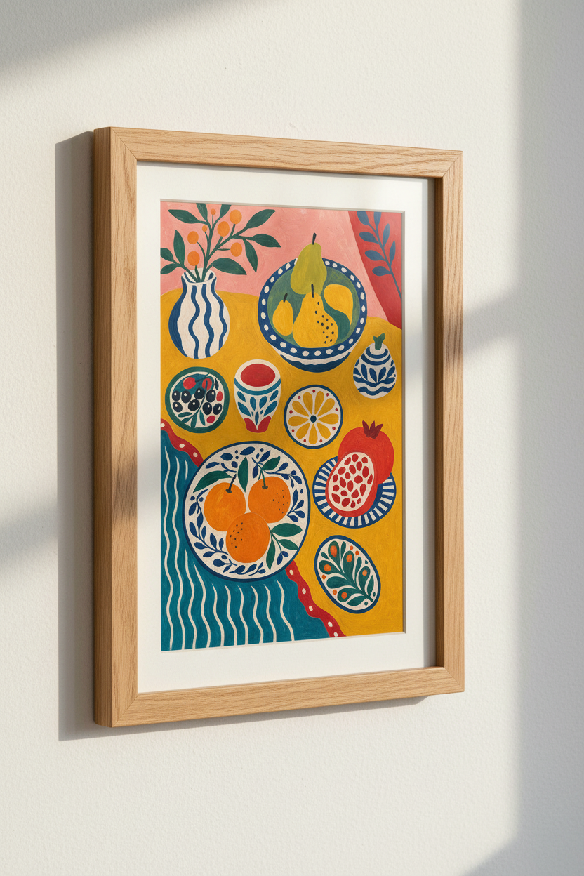 Mediterranean Fruit Still Life Print | Colorful Kitchen Wall Art | Maximalist Poster