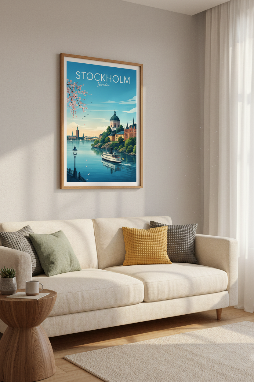 Stockholm Sweden Travel Poster | Scandi Skyline Wall Art | Nordic Home Decor