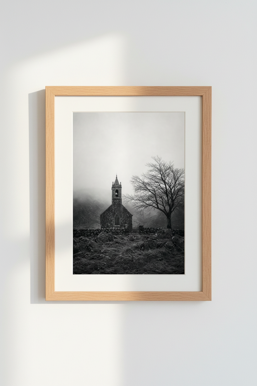 Gothic Church Wall Art Print | Dark Academia Moody Landscape, Foggy Chapel Poster