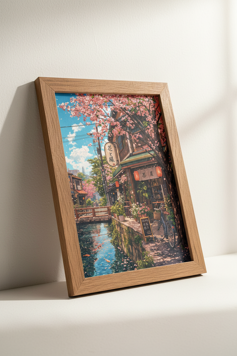 Japanese Cherry Blossom Street Wall Art | Pink Sakura Decor | Anime Aesthetic Poster
