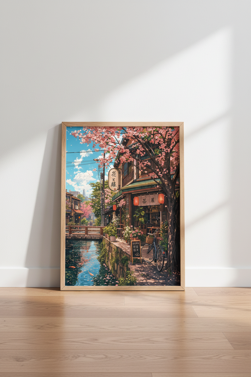 Japanese Cherry Blossom Street Wall Art | Pink Sakura Decor | Anime Aesthetic Poster