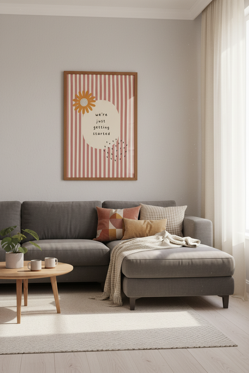 Daisy Motivational Poster | Pink Striped Boho Wall Art, Office Nursery Decor