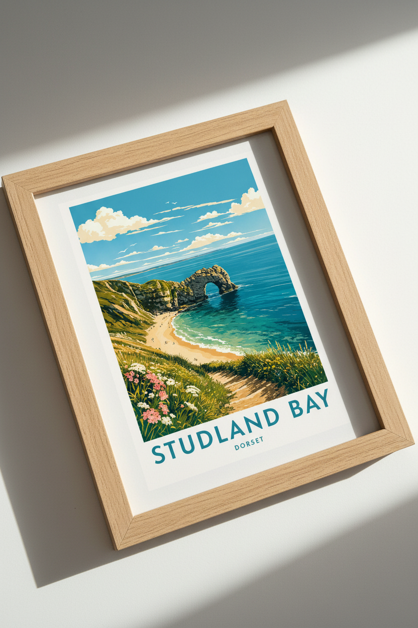 Studland Bay Dorset Travel Poster | Coastal Landscape Wall Art, Beach House Decor