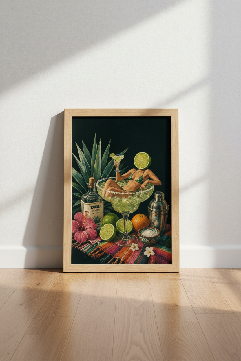 Tequila Cocktail Art Print | Surreal Margarita Bar Decor | Eclectic Kitchen Poster