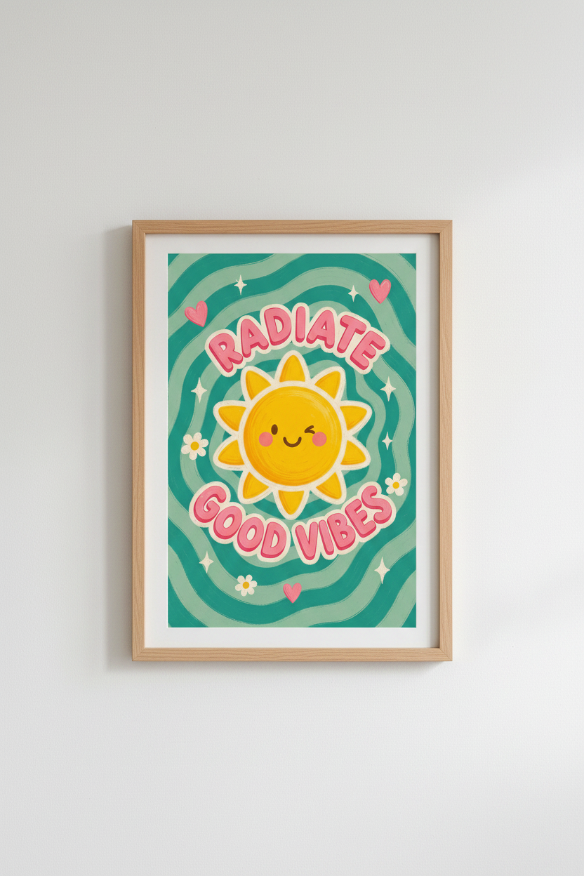 Danish Pastel Wall Art Print | Retro Sun Good Vibes Poster, Aesthetic Dorm Decor