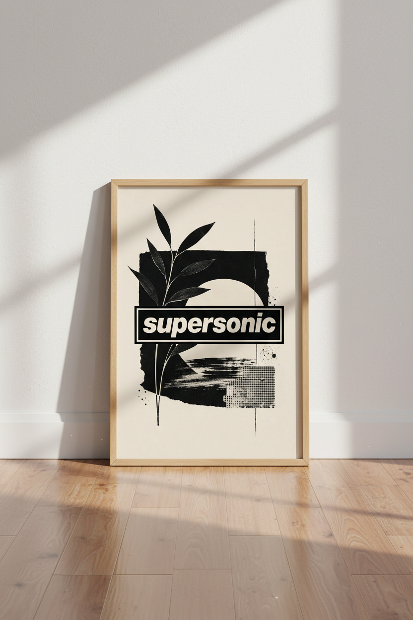 Supersonic Typography Art | Modern Botanical Black & Cream, Minimalist Poster