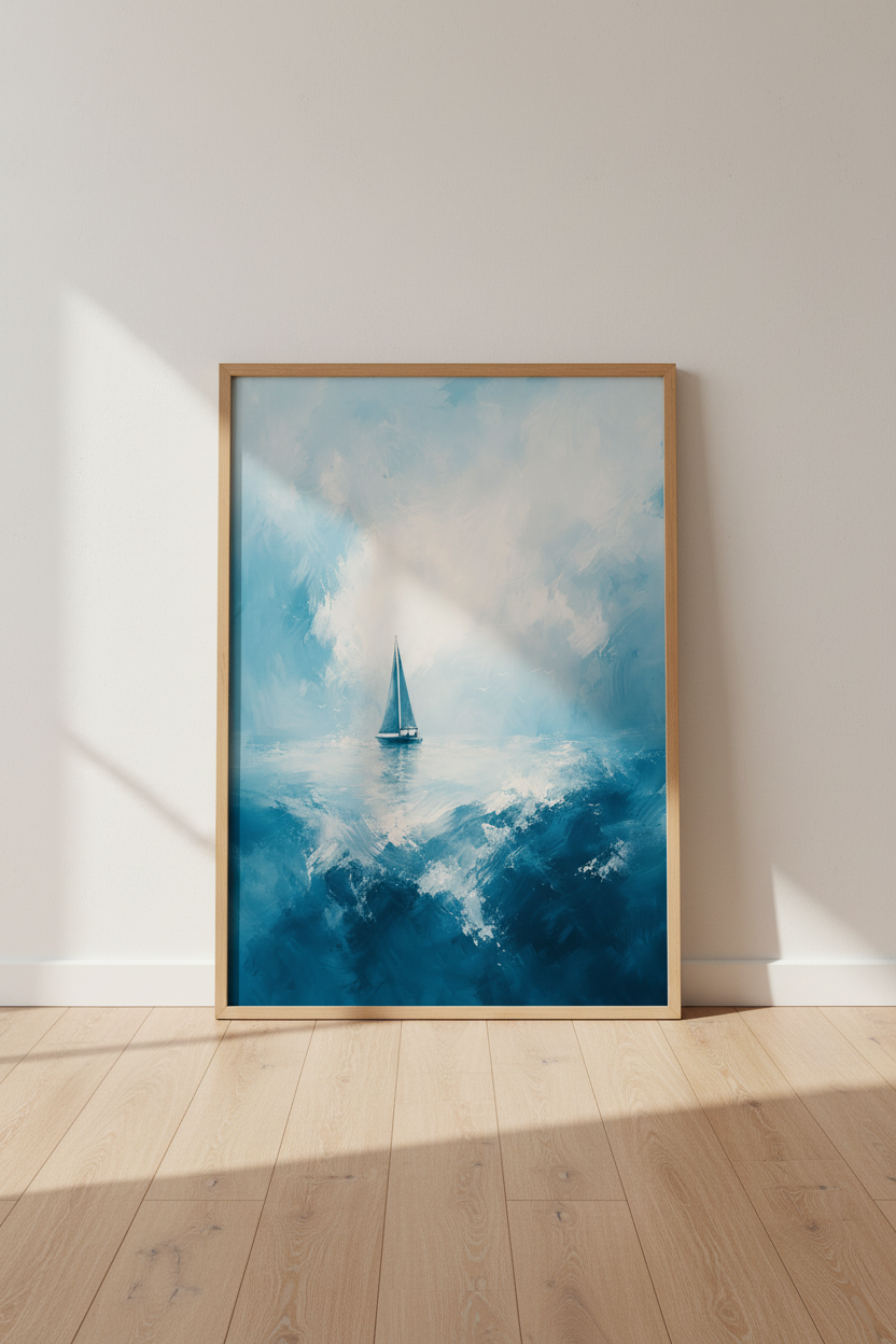 Coastal Sailing Wall Art | Nautical Blue Ocean Painting, Beach House Decor