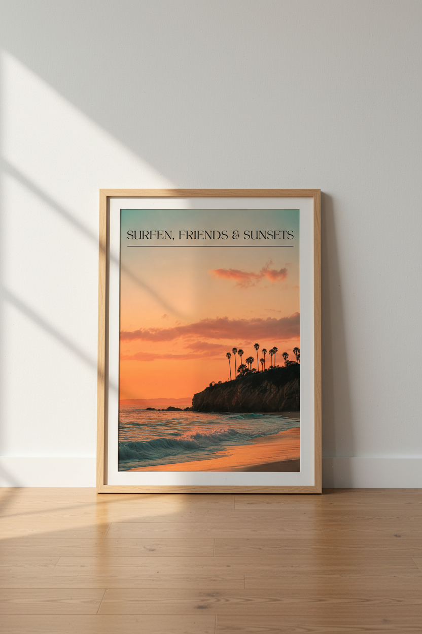 Coastal Sunset Wall Art Print | Beach House Decor | Aesthetic Surf Poster