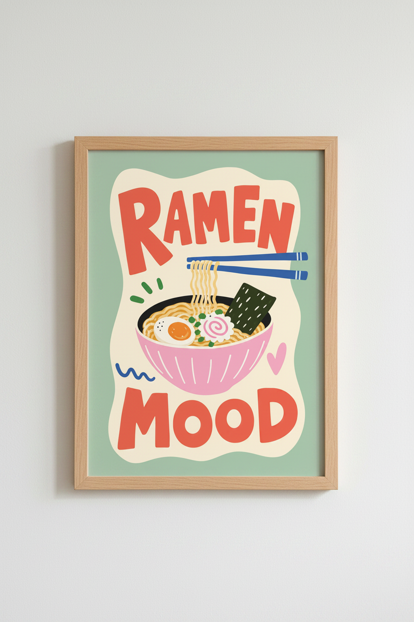 Japanese Food Art Print | Ramen Mood Kitchen Decor | Colorful Retro Poster