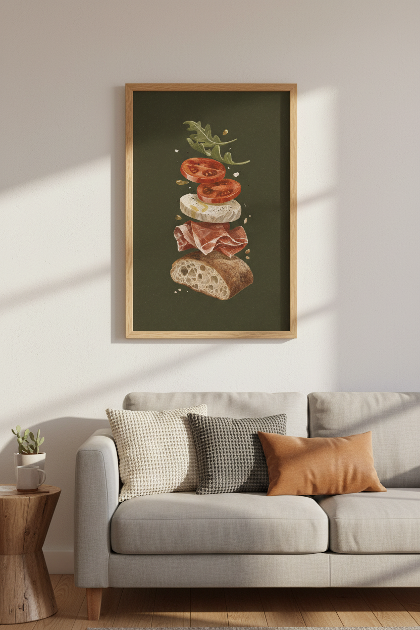 Sandwich Ingredients Wall Art | Italian Food Print, Kitchen Decor | Moody Foodie Poster