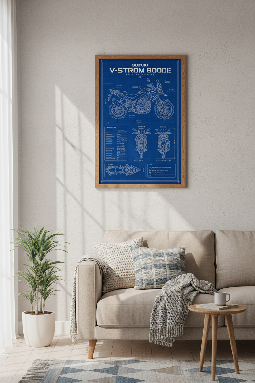 Suzuki V-Strom 800DE Blueprint Wall Art | Garage Decor | Adventure Motorcycle Poster