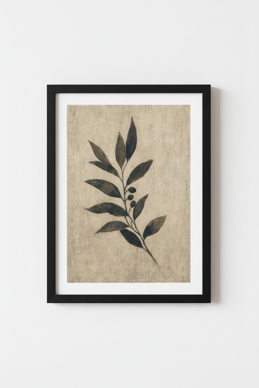 Olive Branch Botanical Wall Art | Rustic Neutral Print, Minimalist Farmhouse Decor