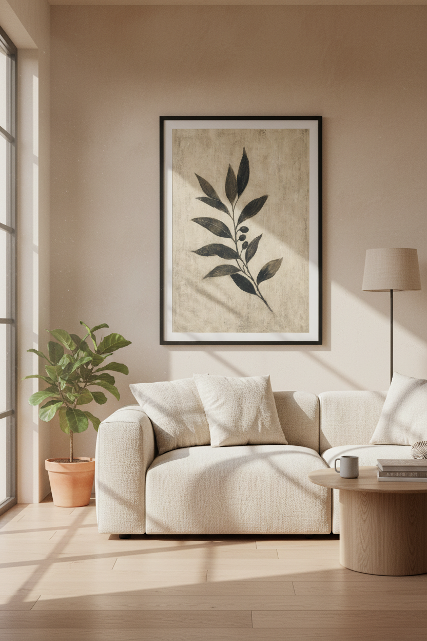 Olive Branch Botanical Wall Art | Rustic Neutral Print, Minimalist Farmhouse Decor