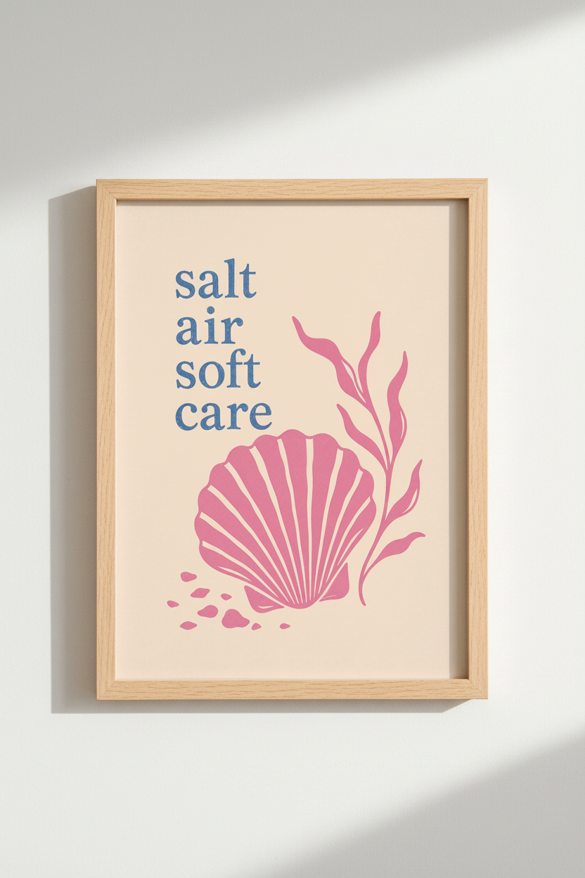 Coastal Wall Art Print | Pastel Shell Beach House Decor | Preppy Pink Seaside Poster
