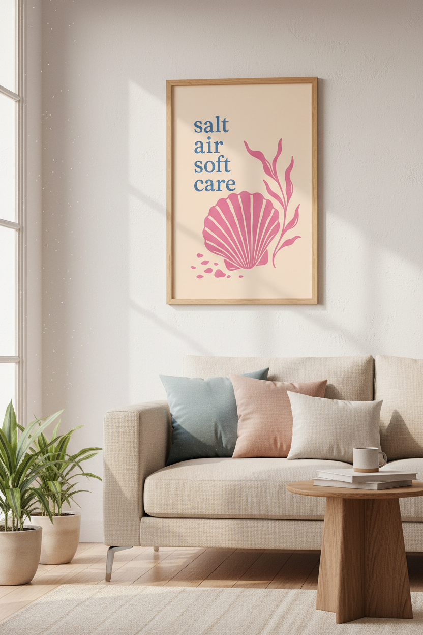 Coastal Wall Art Print | Pastel Shell Beach House Decor | Preppy Pink Seaside Poster