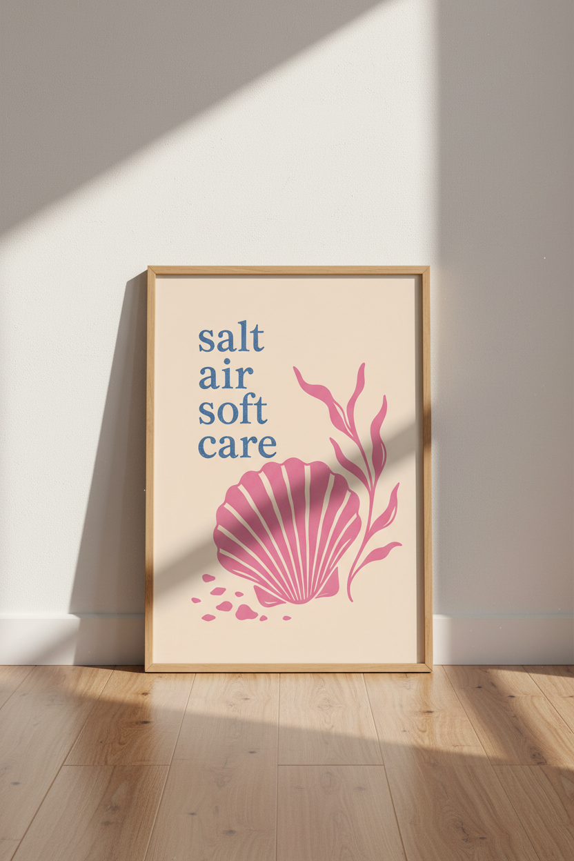 Coastal Wall Art Print | Pastel Shell Beach House Decor | Preppy Pink Seaside Poster