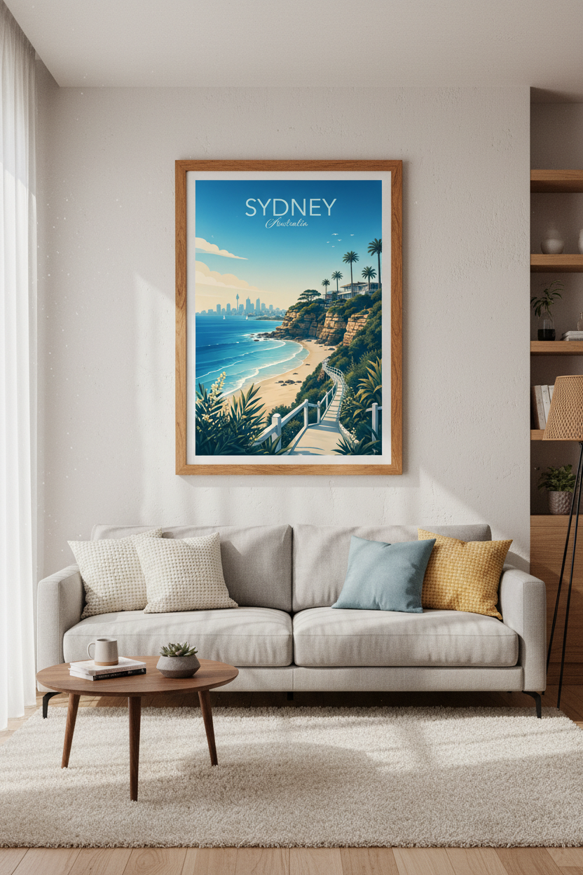 Sydney Australia Travel Poster | Coastal Beach Wall Art | Minimalist City Print