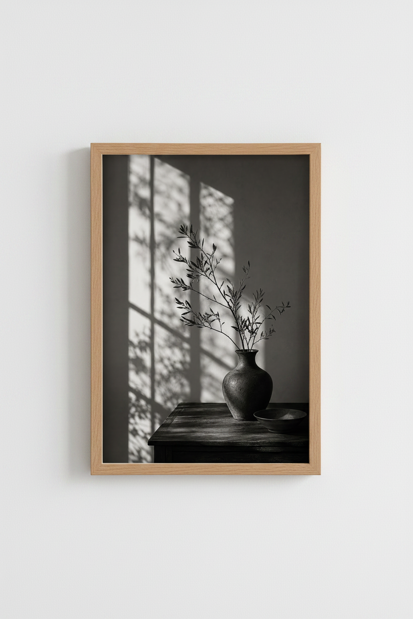 Minimalist Botanical Print | Moody Japandi Still Life, Wabi Sabi Living Room Decor