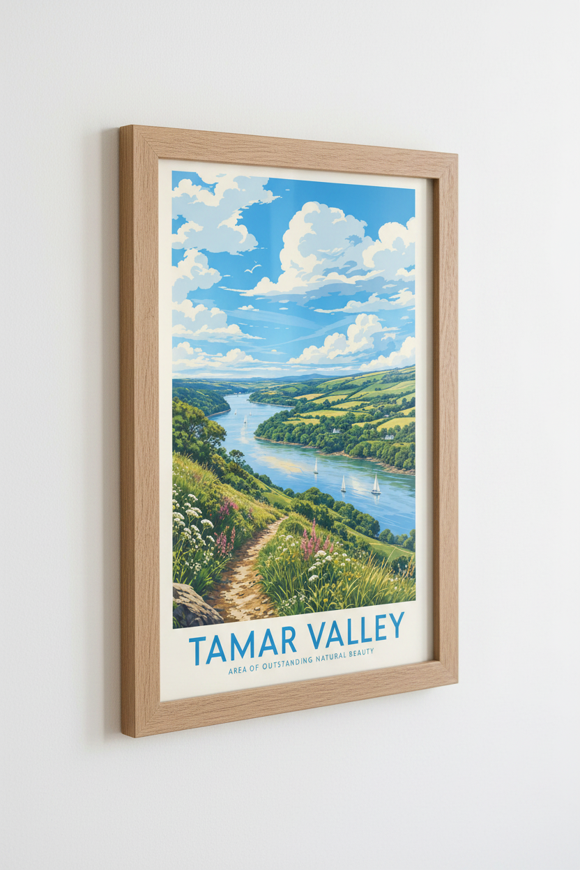 Tamar Valley Travel Poster | Vintage River Landscape Wall Art | English Countryside Print
