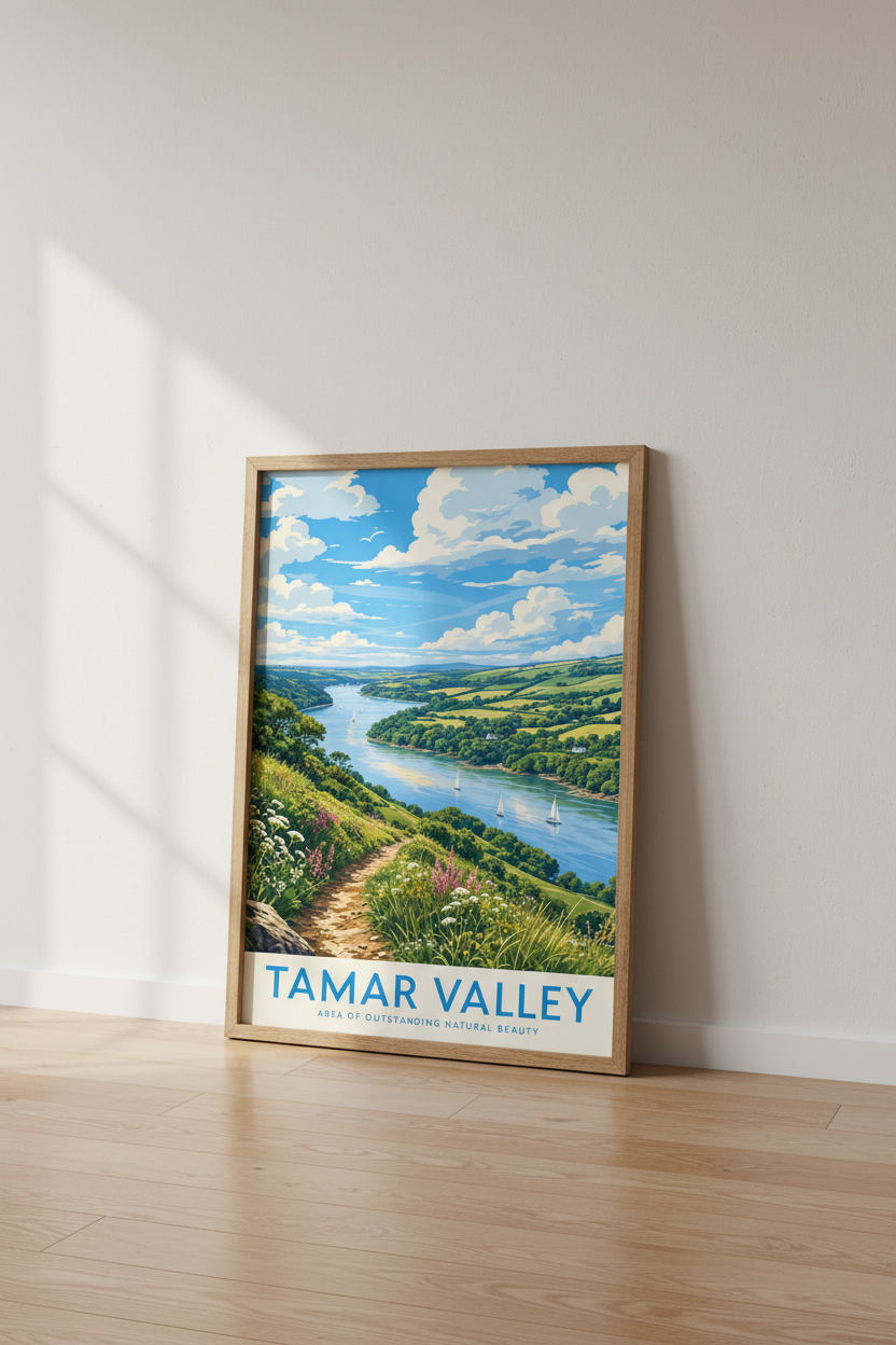 Tamar Valley Travel Poster | Vintage River Landscape Wall Art | English Countryside Print