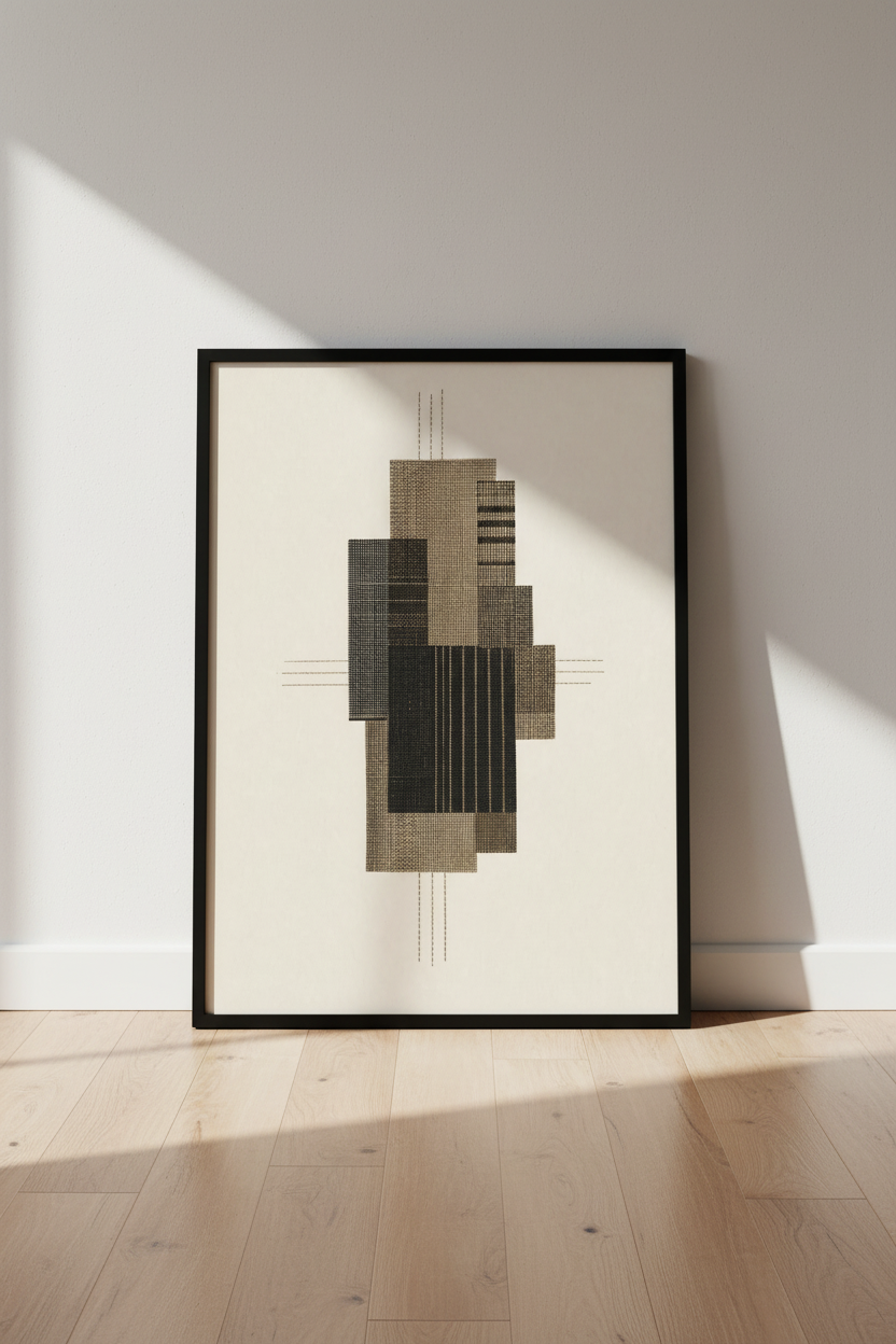 Abstract Geometric Textile Print | Brown Earth Tone Decor | Minimalist Poster