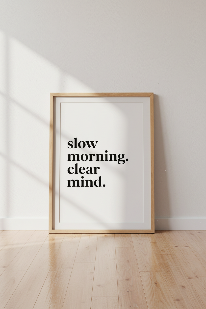Slow Morning Clear Mind Wall Art Print | Bedroom Decor | Minimalist Typography Poster