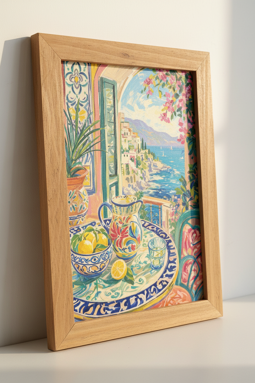 Amalfi Coast Painting | Mediterranean Lemon Balcony, Kitchen & Living Room Decor