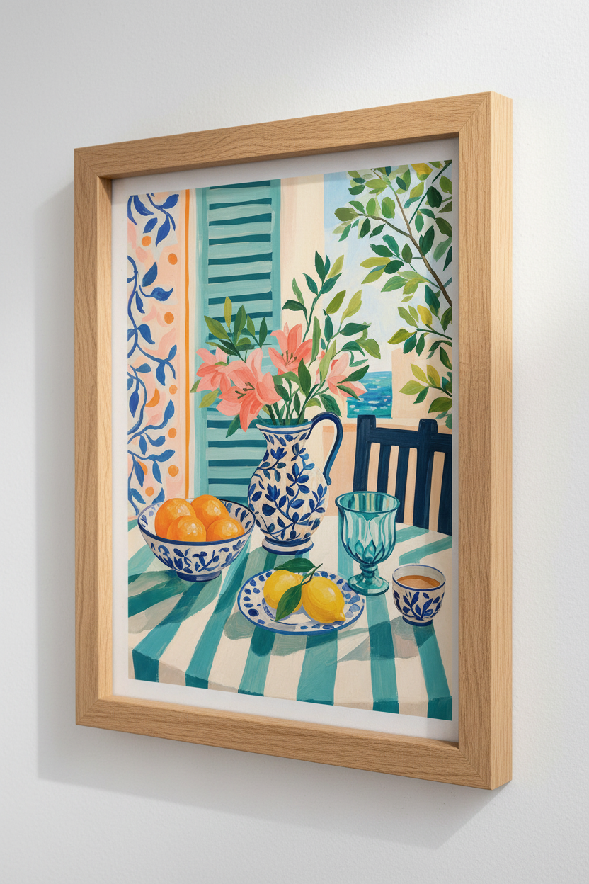 Mediterranean Still Life Wall Art | Coastal Citrus Poster, Sunroom Decor