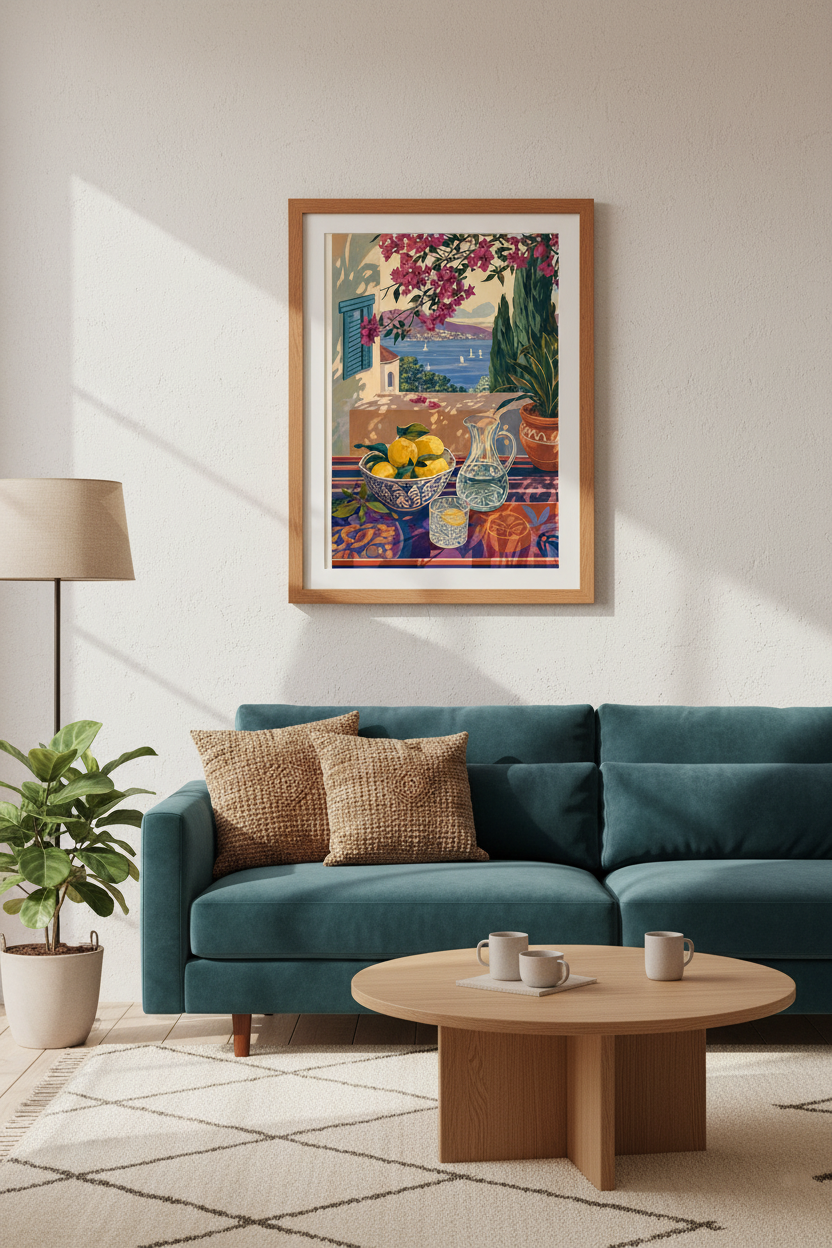 Mediterranean Lemon Terrace Wall Art | Coastal Italy Poster | Summer Decor Print