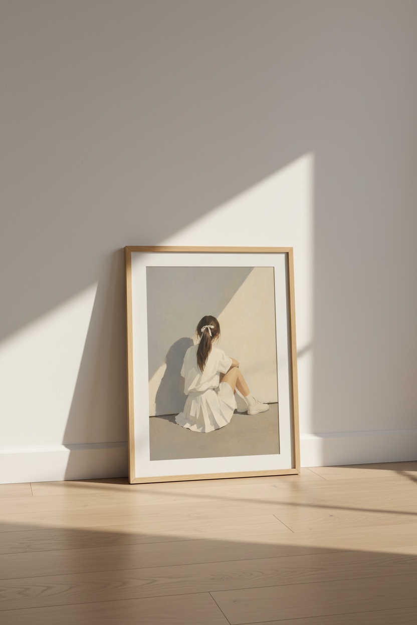 Aesthetic Girl Wall Art Print | Minimalist Oil Style, Neutral Bedroom Decor Poster