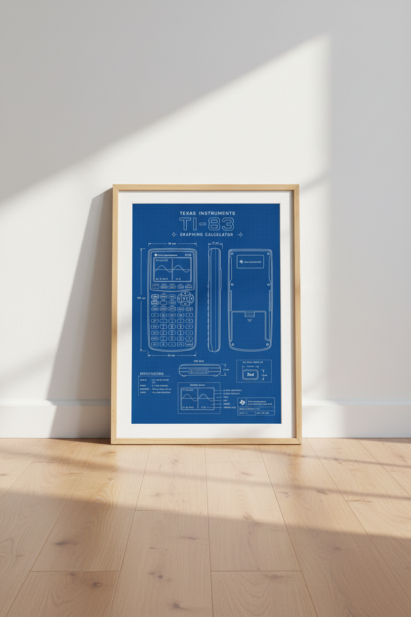 TI-83 Calculator Blueprint Wall Art | Math & Engineering Decor | Retro Tech Print