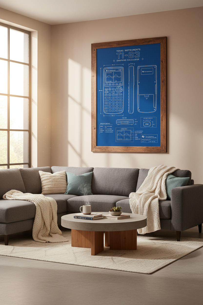 TI-83 Calculator Blueprint Wall Art | Math & Engineering Decor | Retro Tech Print