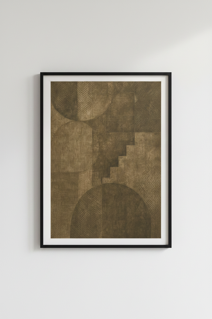 Abstract Geometric Wall Art | Brown Textured Shapes, Modern Office Decor Poster
