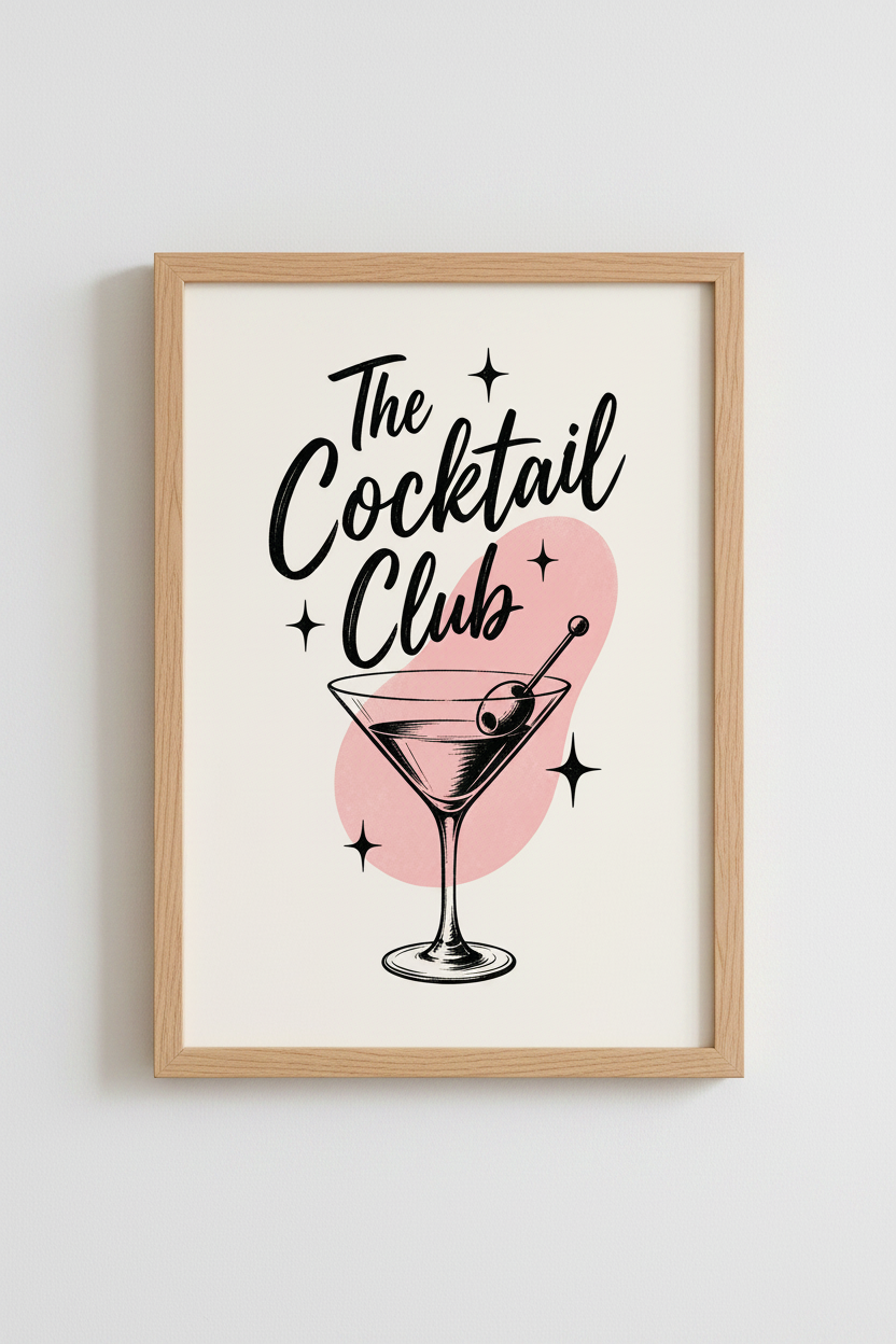 Cocktail Club Wall Art Print | Retro Bar Cart Decor | Martini Kitchen Poster