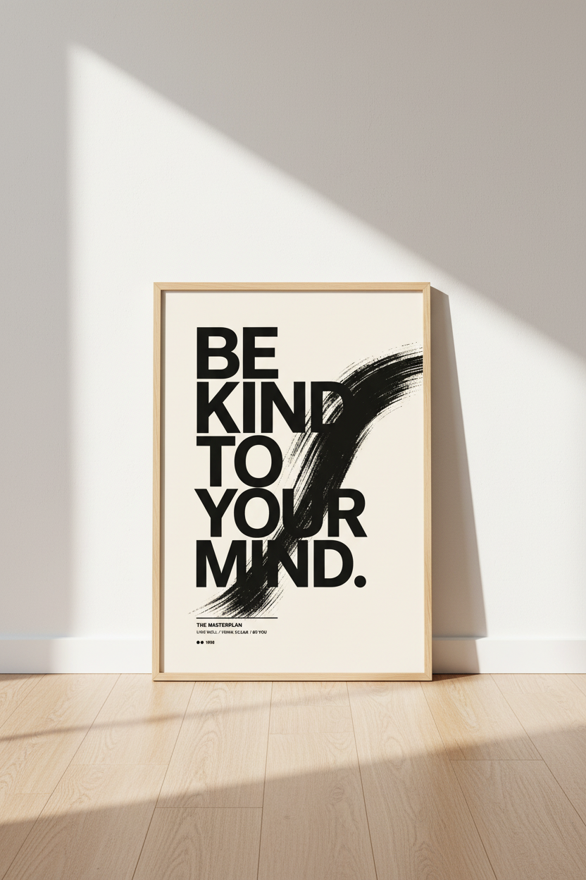 Be Kind To Your Mind Wall Art | Black Typography Poster | Minimalist Mental Health Decor