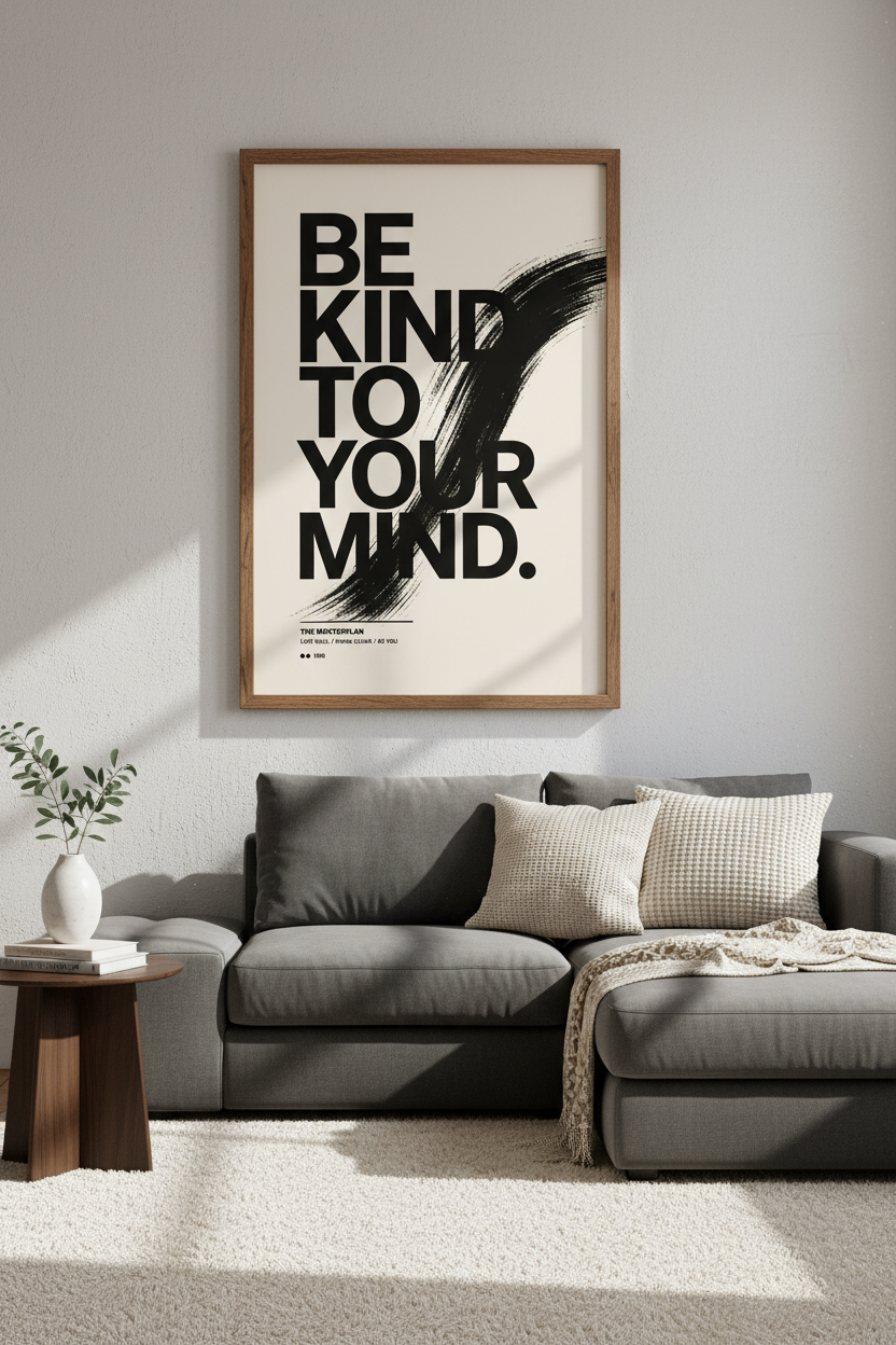Be Kind To Your Mind Wall Art | Black Typography Poster | Minimalist Mental Health Decor