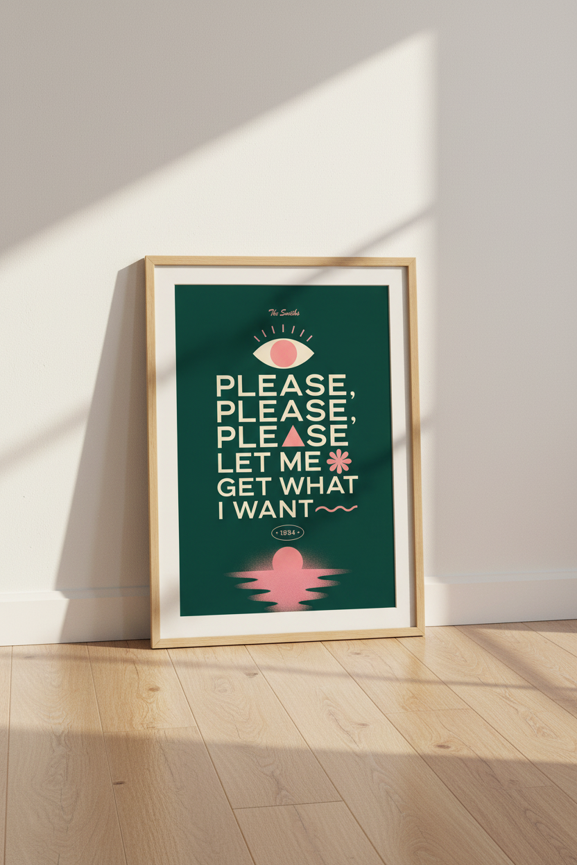 The Smiths Lyrics Wall Art | Retro Green & Pink Poster | Indie Rock Music Decor