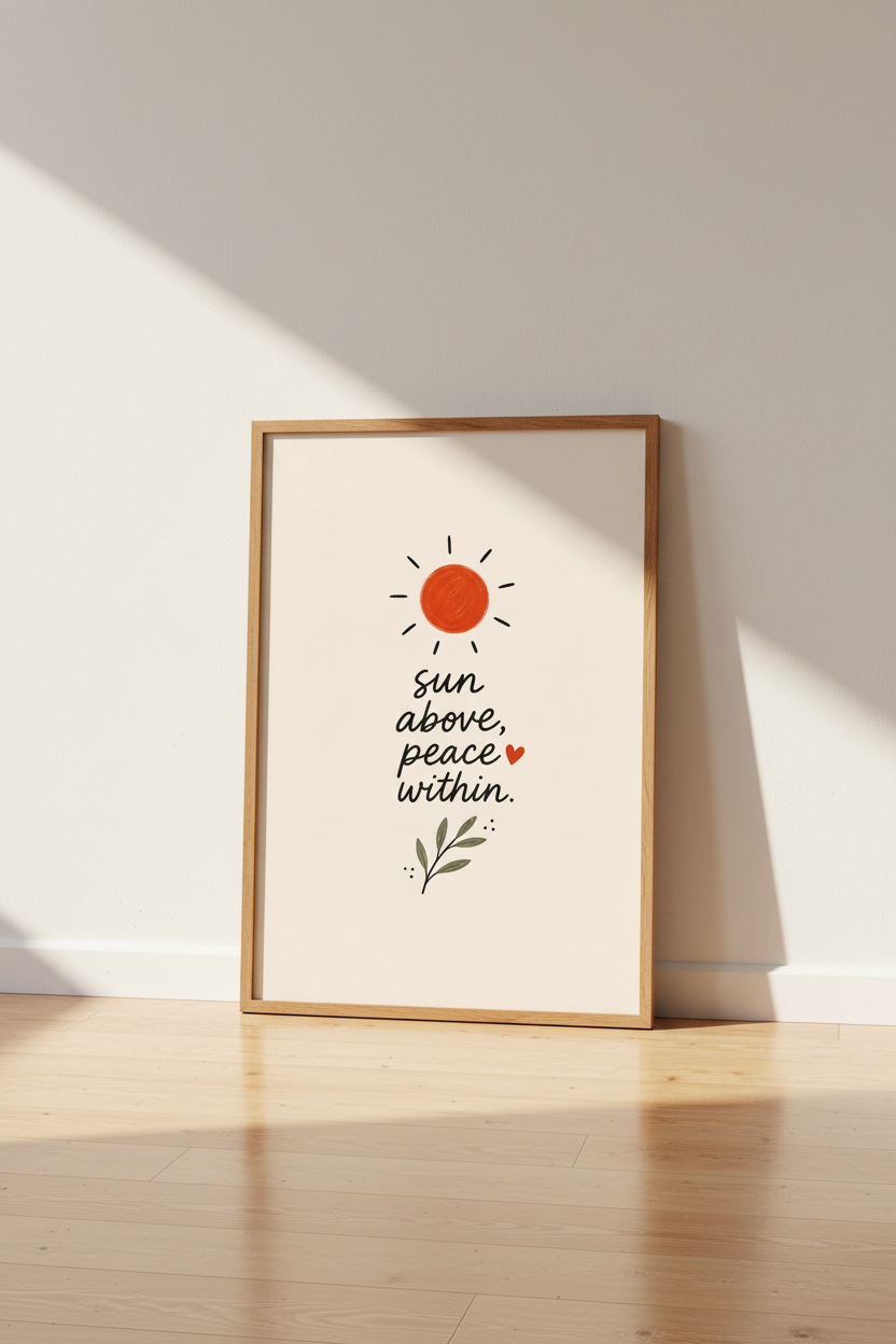 Sun Above Peace Within Wall Art | Boho Sun Quote Poster, Yoga Room Decor