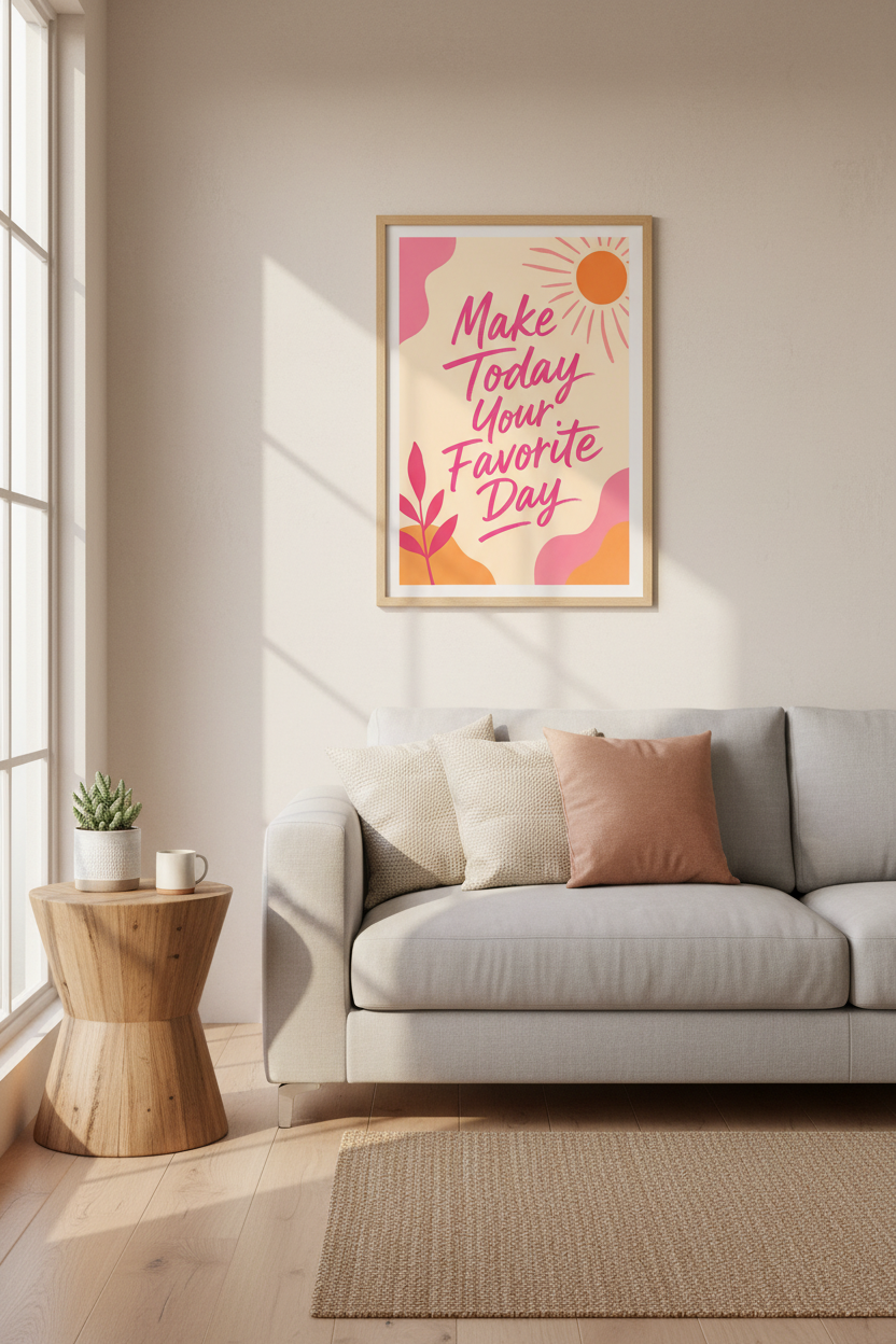 Retro Quote Wall Art | Pink & Orange Preppy Poster, Inspirational Dorm Room Decor