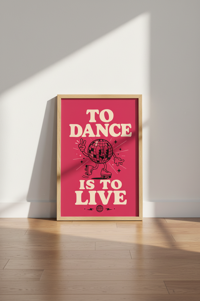 Retro Disco Ball Wall Art Print | Pink Groovy Poster | To Dance Is To Live