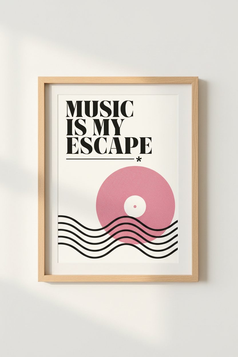 Retro Music Wall Art | Vinyl Record Poster, Music Studio Decor & Aesthetic Pink Print