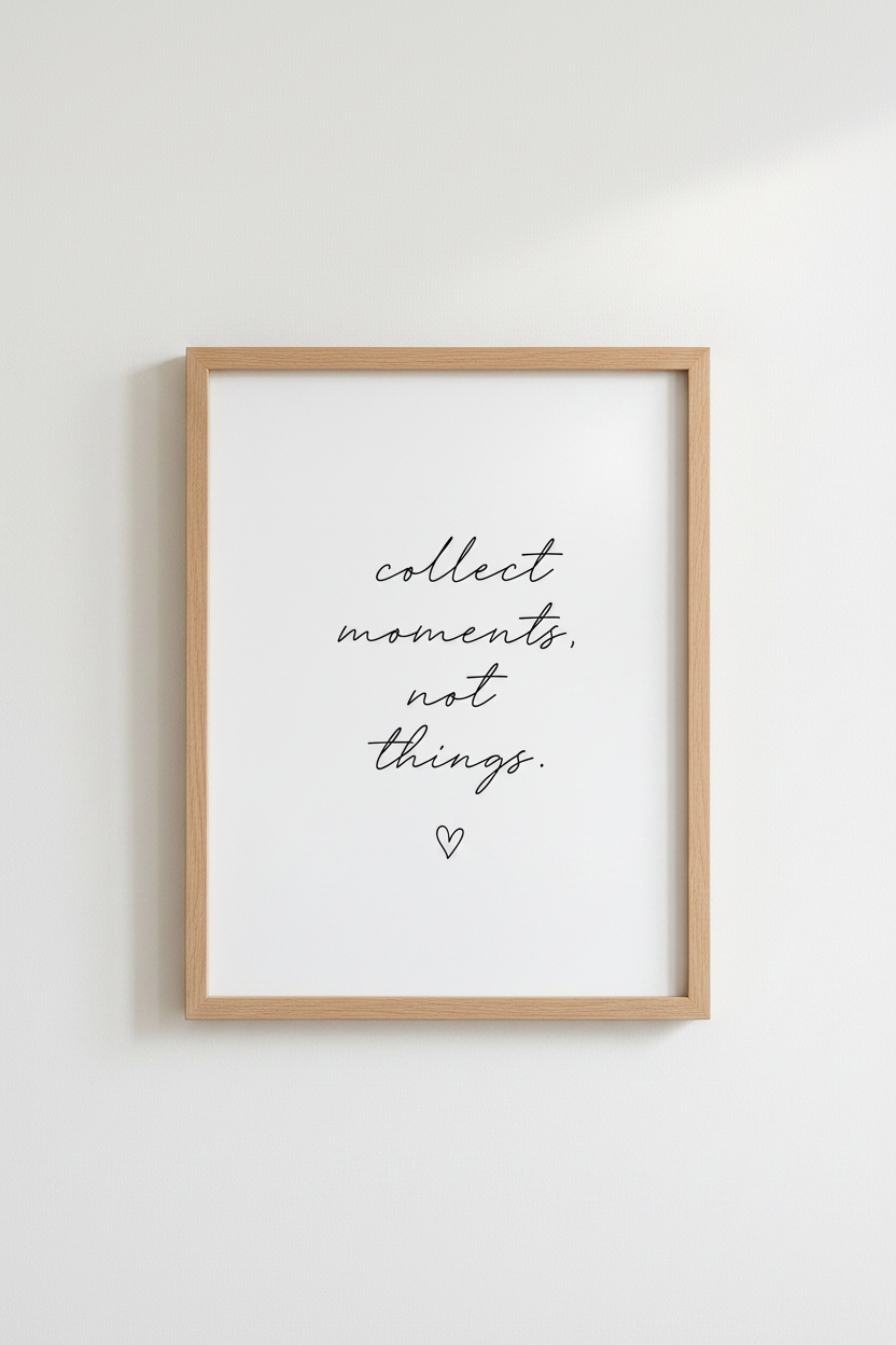 Collect Moments Wall Art | Minimalist Quote Print, Bedroom Decor Aesthetic