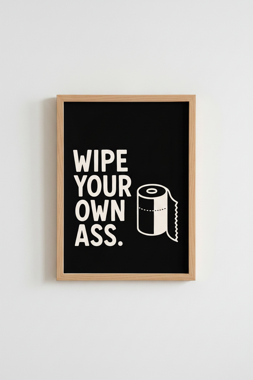 Funny Bathroom Wall Art Print | Wipe Your Own Ass Poster | Minimalist Black Decor