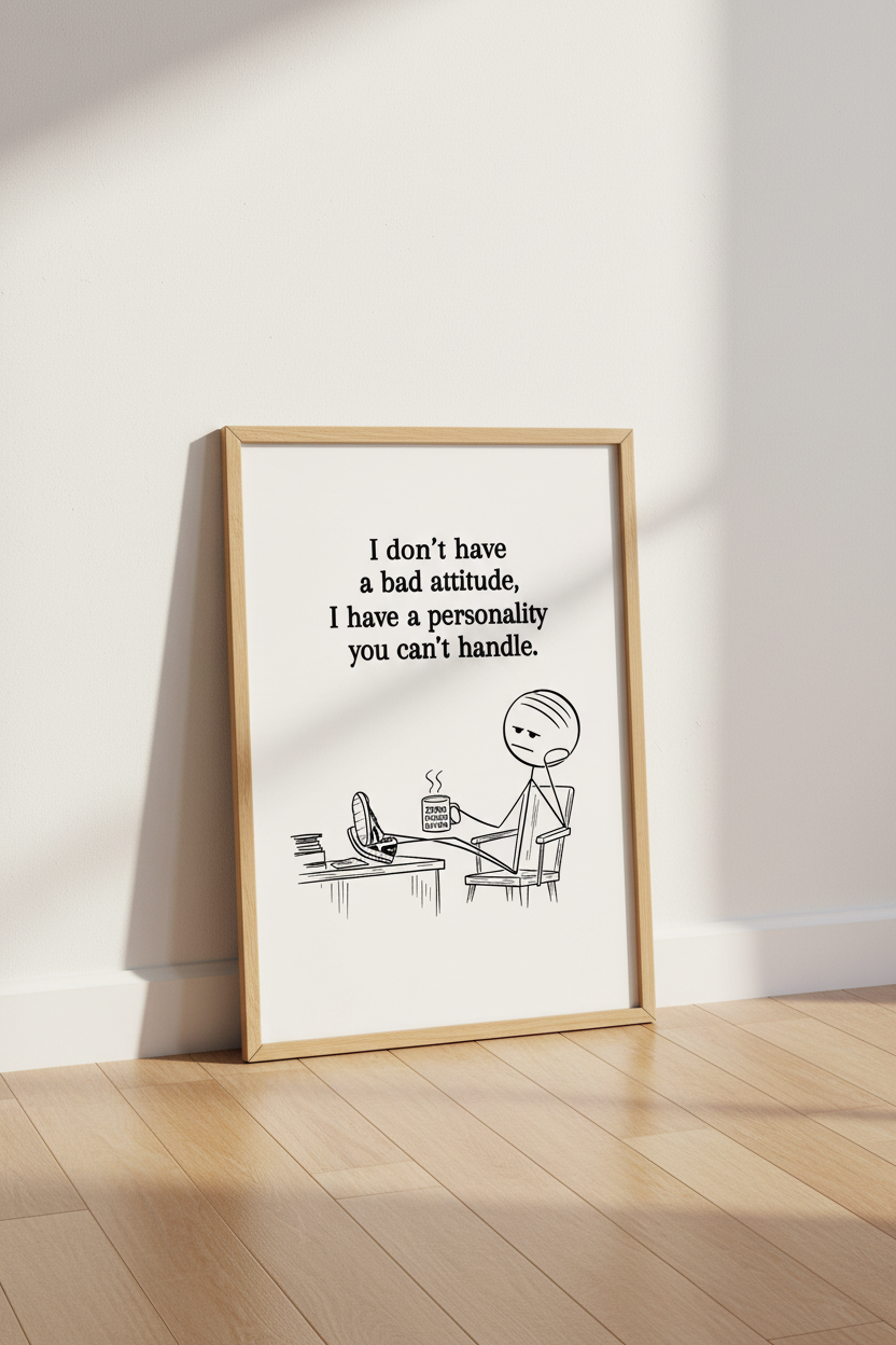Sarcastic Attitude Wall Art | Funny Stick Figure Poster, Minimalist Office Decor