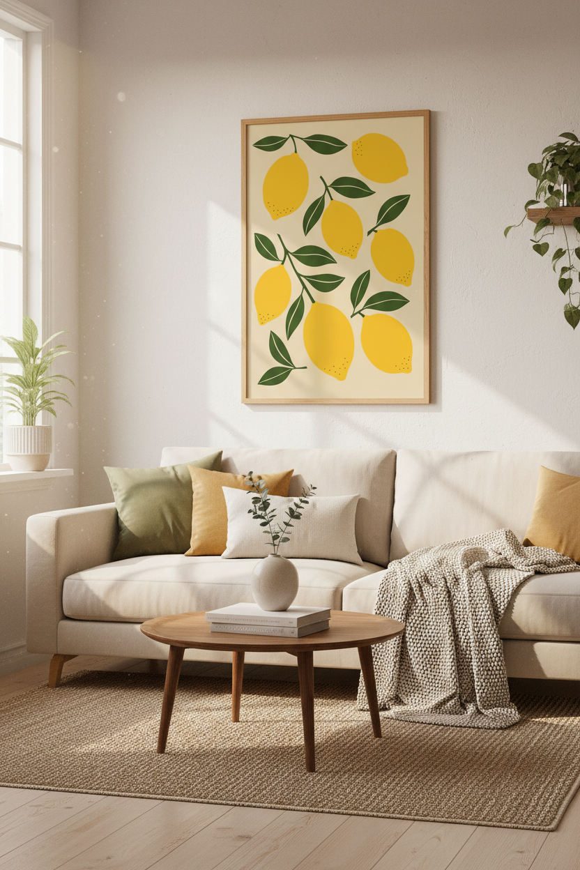 Lemon Fruit Wall Art Print | Kitchen Decor | Minimalist Botanical Poster