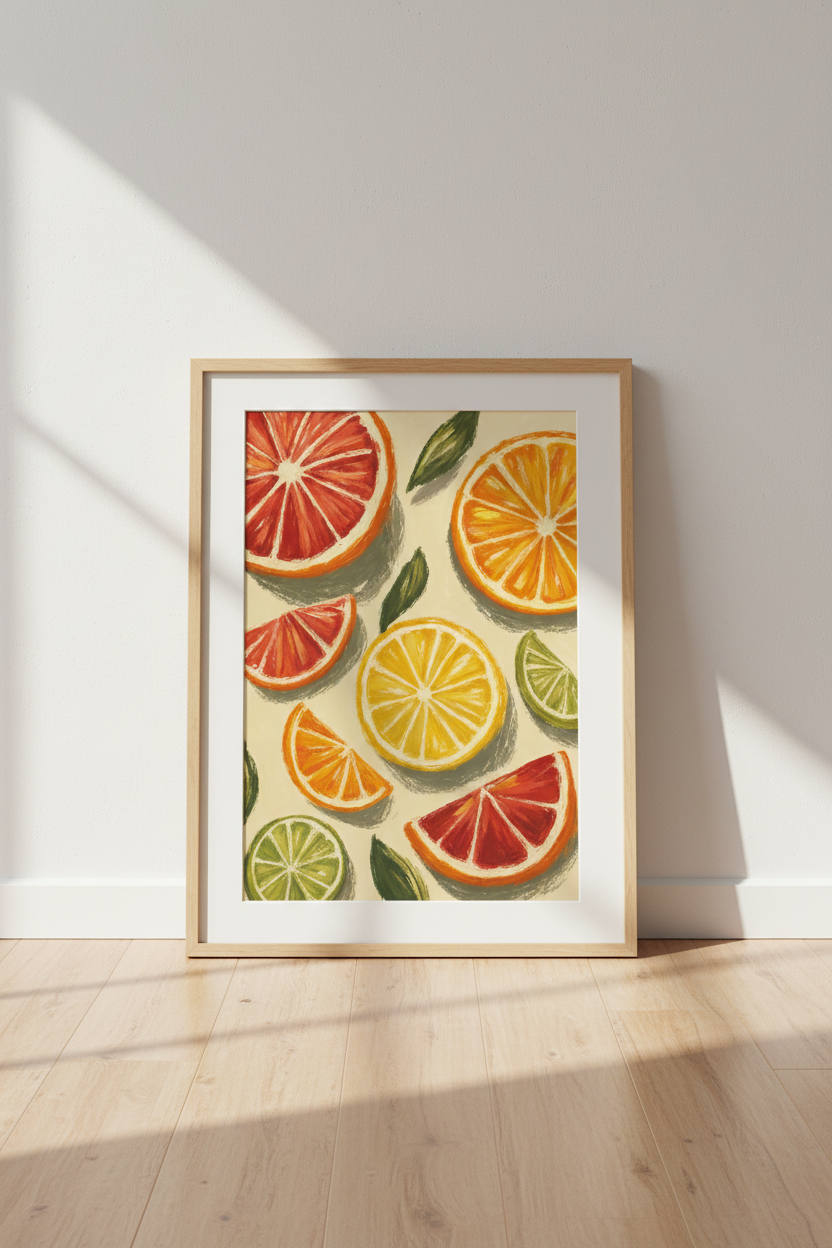 Citrus Fruit Medley Wall Art | Kitchen Decor | Vibrant Painterly Poster