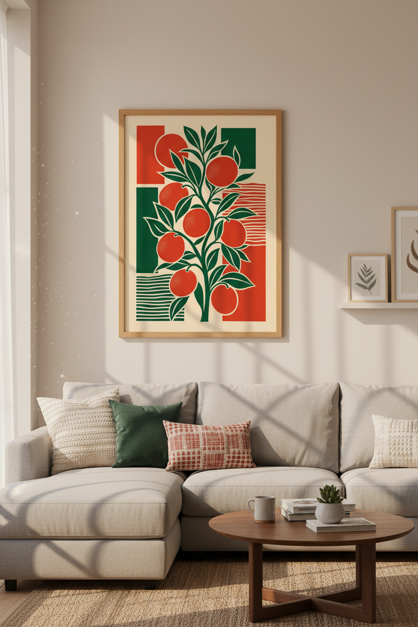 Abstract Orange Tree Wall Art | Mid Century Botanical Print | Kitchen & Dining Room Decor