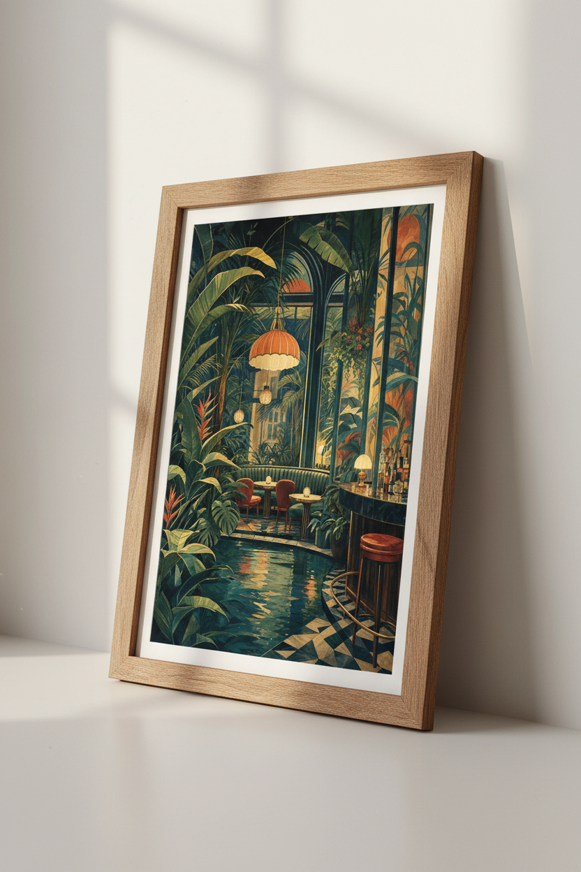 Tropical Bar Wall Art | Moody Botanical Lounge Print, Maximalist Home Decor