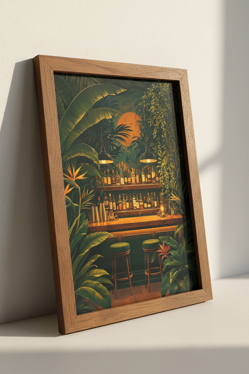 Tropical Jungle Bar Wall Art | Moody Green Botanical Decor | Exotic Speakeasy Poster