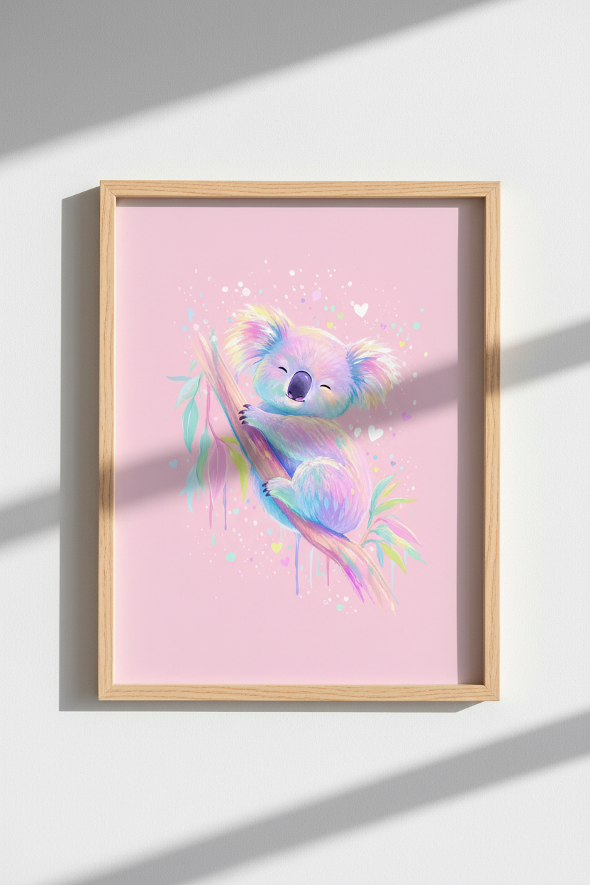Koala Nursery Wall Art | Pastel Rainbow Animal Decor | Whimsical Nursery Poster